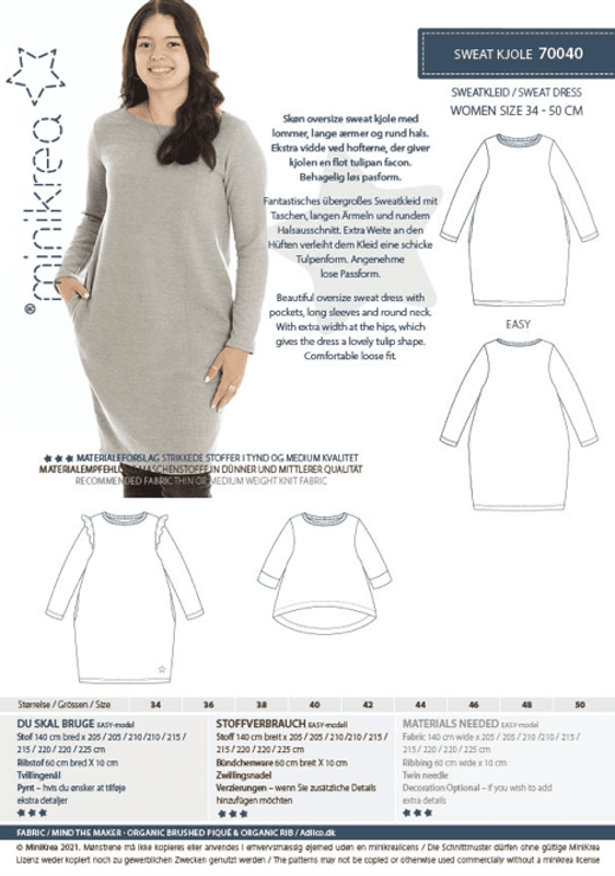 Minikrea sweatkjole 34-50 (70040)